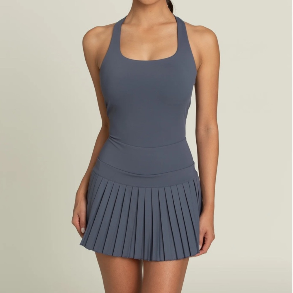 Gold Hinge Criss Cross Back Pleated Tennis Skirt